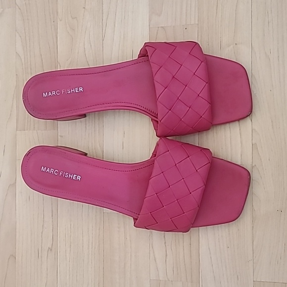 MARC FISHER  Pink Casper Weave Square-Toe Slip-On Block-Heel Sandals Size 11 - Picture 3 of 9